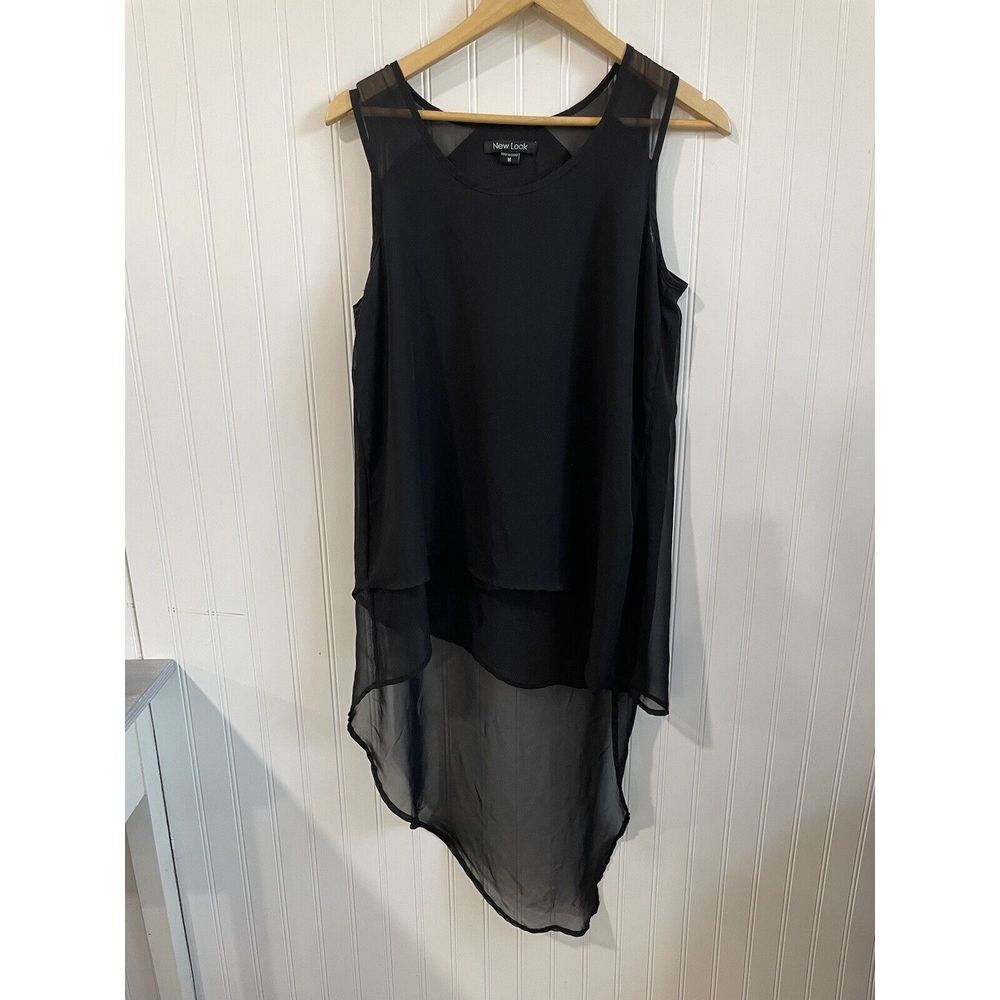 New Look Womens Shirt M Black Blouse Witchy Goth Lagenlook Flowy Academia Top‎